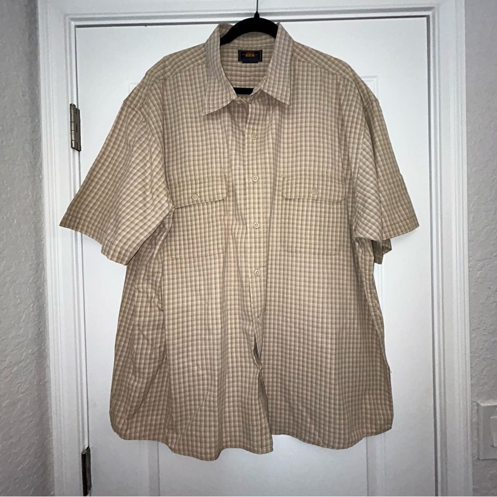 Vintage Route 66 Gingham Plaid Print Button Front Short Sleeve Shirt